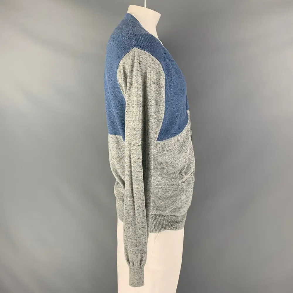 PAUL SMITH Size XL Grey Blue Color Block Cotton V-Neck Cardigan